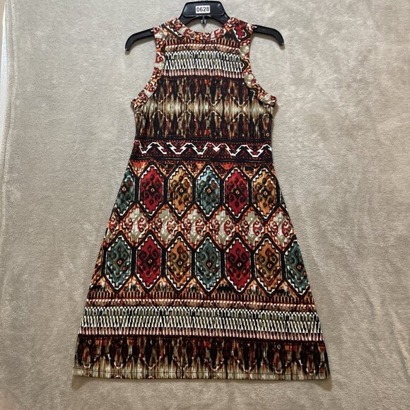 Karen Kane Multi-color Stretch Jersey Sleeveless Border Print Dress Women Sz Sm - Picture 12 of 16